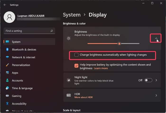 Change brightness automatically