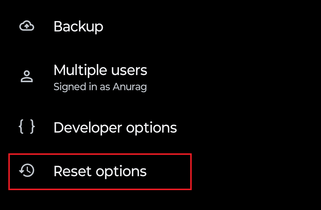 Reset Options